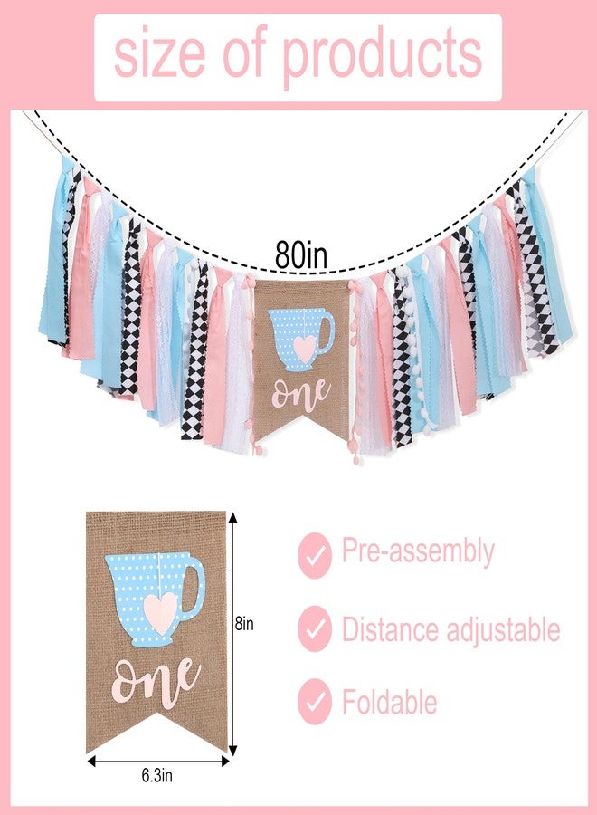 UOAOU Tea Party 1st Birthday High Chair Banner - Alice Princess Tea Party Decorations, Teapot One Birthday Banner, Alice In Onederland Garland, For Vintage Afternoon Teas Decorations Supplies - Image 2